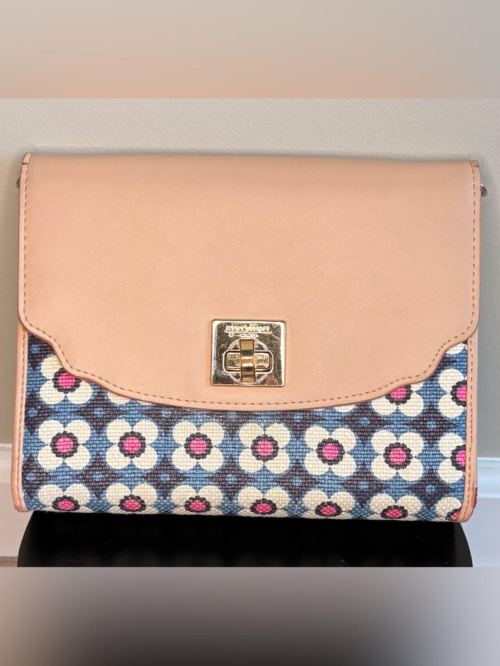 Spartina 449 Floral Linen & Leather Clutch Wallet Pink Blue | No Strap